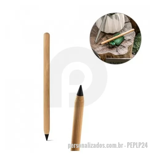 Lápis personalizado - Caneta sem Tinta com Ponta de Liga Metálica em bambu Personalizável