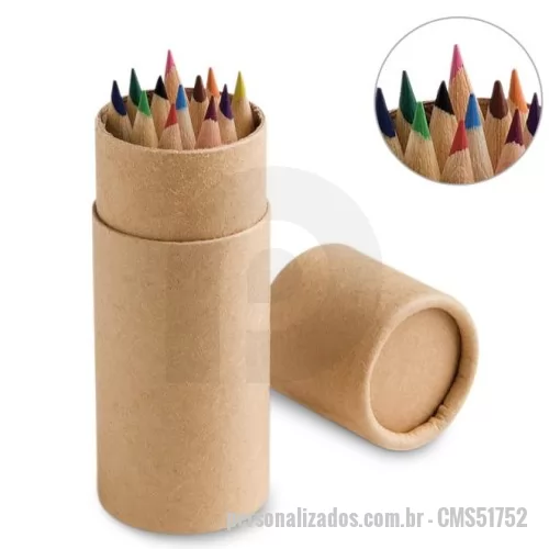 Lápis personalizado - Caixa cilíndrica em cartão com 12 lápis de cor para pintar. Produto certificado de acordo com a portaria Inmetro nº423 de 8/out/2021. ø35 x 97 mm