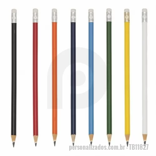 Lápis personalizado - Lápis resinado colorido com borracha e grafite preto, guarnição prateada. Obs.: Apenas na cor natural o lápis é de madeira de reflorestamento.