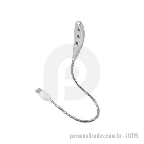 Luminária com cabo USB personalizada - Lanterna USB para computadores e notebooks. Desenvolvido com material de alta qualidade, é prático e bom para carregar junto. Ajuste flexível para posicionar a lanterna da maneira como desejar. Ótima opção para eventos corporativos.