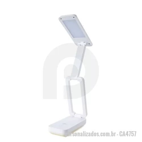 Luminária com cabo USB personalizada -  Luminária retrátil recarregável com 14 leds e funcionamento touch, material plástico. Contém três estágios de iluminação com regulagem de intensidade touch: luz fria (branca), luz quente (amarela) e luz mista (branca e amarela). Base com botão para ligar e desligar e área para encaixe na parte inferior. Acompanha uma bateria de lítio e cabo USB para carregamento.