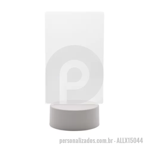 Luminária de Mesa personalizada - Luminária de mesa com luz Led, tela acrílica e base plástica. Acompanha caneta plástica com apagador integrado, tela 3D acrílica, base Led luminosa com cabo USB e espaço para 3 pilhas AA 1.5V 