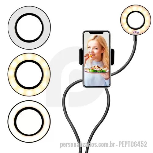 Luminária personalizada - Luminária Ring Light com Suporte para Celular Personalizada