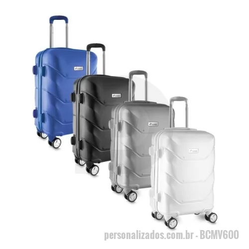 Mala de Bordo personalizada - Mala viagem pequena em ABS (Estireno de acrilonitrilo e butadieno); Forro poliéster; Sistema de carrinho de aço; Alça de mão na lateral e na parte superior; Quatro rodas de 360 graus; Acompanha plaquinha de metal para personalização.