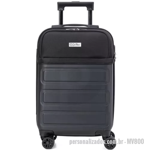 Mala de Bordo personalizada - Viaje com estilo e praticidade! Nossa Mala de Bordo Personalizada em plástico ABS e tecido que combina durabilidade e design moderno. Com abertura frontal com zíper, acesso rápido ao interior, forro em poliéster e sistema de carrinho em aço, ela é perfeita para qualquer viagem. Além disso, conta com alça de mão lateral e superior para mais conforto e quatro rodas 360°, garantindo mobilidade total. Leve, resistente e cheia de personalidade – sua companheira ideal para todas as aventuras!