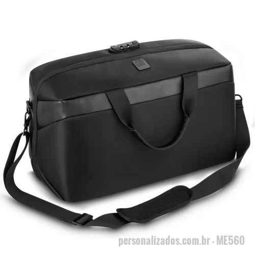 Mala de Bordo personalizada - Mala de Bordo Personalizada - ME560 - Mala executiva em poliéster 600D com interior em 210D, compartimento interno com zíper,  alça de ombro e mão, entrada usb, cadeado com senha/segredo, cadeado tipo TSA e compartimento para notebook de até 15,6