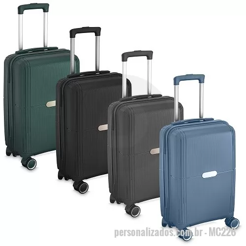 Mala de viagem personalizada - Mala de Viagem Com Rodas 360 Graus Personalizada Barato, DRTMC226 ? é aqui! Os melhores preços em Mala. Mala viagem pequena em Polipropileno Abertura com zíper para acesso ao interior da mala. Forro poliéster; Sistema de carrinho de aço; Cadeado com senha; Alça de mão na parte superior; Quatro rodas de 360 graus; Acompanha 2 plaquinhas em inox para personalização. Dimensão Produto: 49x33x21cm (s/rodas) Dimensão Produto: 53x33x21cm (c/rodas) Peso do Produto: 2,7kg 