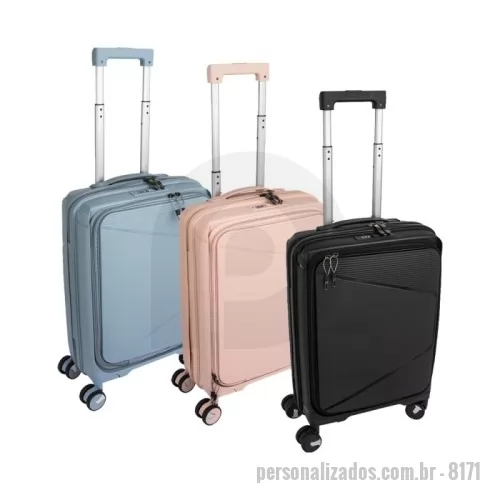 Mala de viagem personalizada - Se a viagem pede espaço e versatilidade, essa mala de bordo de 36 litros é a escolha perfeita! Feita em plástico resistente, ela oferece organização e segurança, tornando sua experiência de viagem ainda melhor. Com um compartimento frontal projetado para notebooks de até 15,6