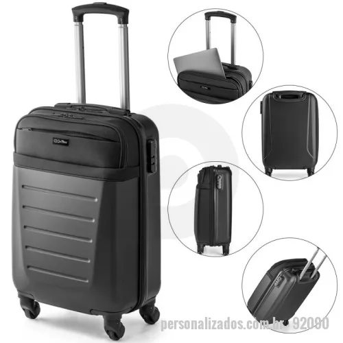 Mala de viagem personalizada - Viaje com estilo e praticidade! ??? Nossa Mala Executiva combina resistência e elegância, fabricada em ABS e 600D, com interior totalmente forrado para maior proteção. Possui fecho de segurança com senha, 4 rodas giratórias para máxima mobilidade e pega extensível em alumínio. Além disso, conta com um compartimento almofadado para notebook de até 15.6”, 2 bolsos frontais para fácil acesso e uma placa metálica removível com ímã para personalização. Com 33L de capacidade e pesando apenas 1,67Kg, é a escolha perfeita para executivos modernos! 