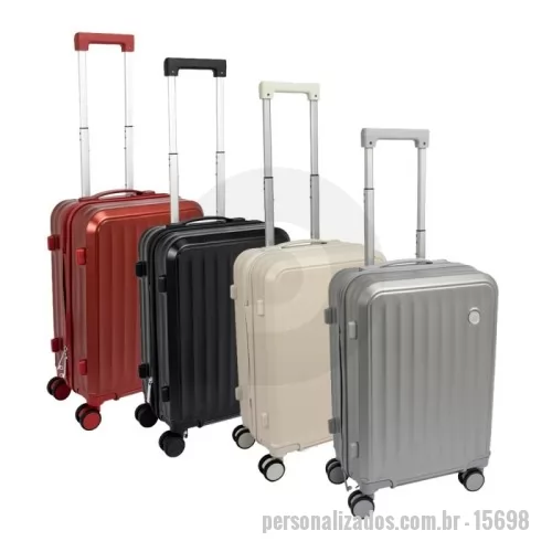 Mala de viagem personalizada - Descrição: Pensada para tornar as viagens mais práticas e confortáveis, esta mala esta mala feita em plástico ABS+ PC combina estrutura resistente com design exclusivo e espaço para personalização. Leve e ideal para acompanhar suas viagens, ela conta com espaço interno com divisória, que contém bolso em tela e outro espaço com cinta compressora para manter tudo no lugar. Além disso, conta com 4 apoios laterais para descanso e 4 rodas com giro 360°, oferecendo facilidade de locomoção em qualquer direção. Seu puxador ergonômico ajustável, alça de mão e cadeado TSA garantem máxima proteção e mobilidade. A escolha perfeita para quem busca uma mala espaçosa, fácil de manusear e proporciona praticidade e segurança durante as viagens.  Altura :  52 cm  Largura :  30 cm  Profundidade :  25 cm  Comprimento :  Alça: 45,5 cm
