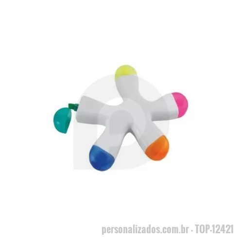 Marca texto personalizada - Caneta marca texto em formato splash na cor branca de frente e verso liso, possui as cores: azul, amarelo, laranja, rosa e verde.