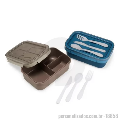 Marmita personalizada - Marmita de 1L feita em polipropileno atóxico, livre de BPA, possui tampa hermética que evita vazamentos. Suas 3 divisórias internas, permitem a separação de cada item sem misturar os sabores. Na parte superior da tampa, um compartimento com visor plástico transparente guarda os talheres — garfo, faca e colher — para acesso rápido e prático. 