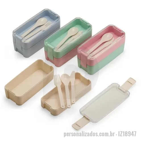 Marmita personalizada - Uma marmita dupla na medida certa para deixar a rotina mais organizadas. Fabricada em plástico polipropileno (PP), ela apresenta dois potes com encaixe vertical e capacidade máxima combinada de 750 ml, ideal para separar e acomodar diversos tipos de 
