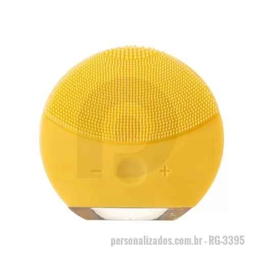 Massageador personalizado - Massageador facial em silicone resistente a água, cerdas macias, 6 modos de intensidade. Bateria recarregável 3.7V. Acompanha cabo USB.