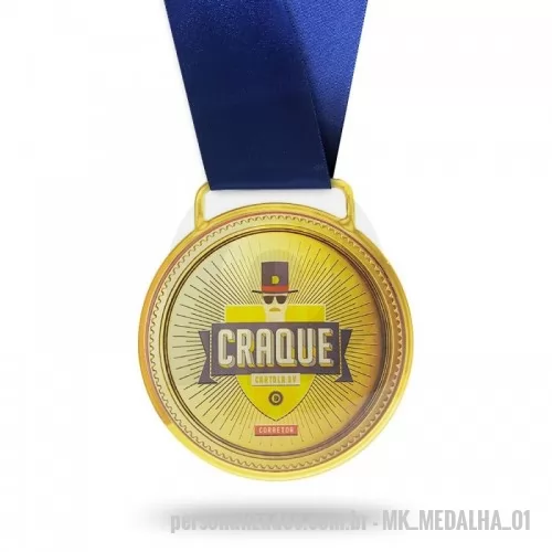 Medalha personalizada - Medalha com base em metal e aplicação de logo em impressão digital com resina cristal.  Medida estimada em 50 mm com fita cetim 80 cm.