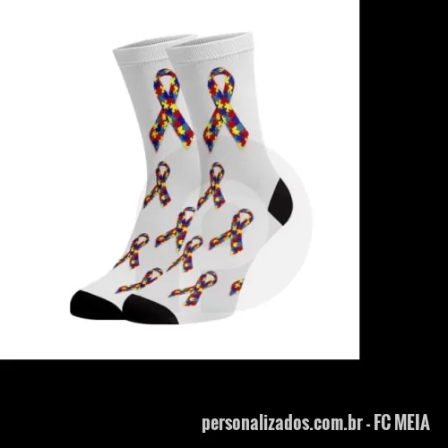 Meia personalizada - Meias Sublimadas em Dry Fio, Cano Médio, Composição: 70% Dryfio, 20% poliamida, 4% Elastano, 4% Elastodieno e 2% Algodão