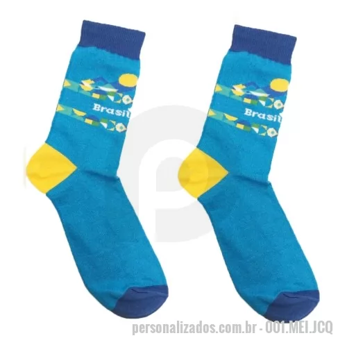 Meia personalizada - Meia em Jacquard, máximo 4 cores. Esse produto é personalizado direto no tear do tecido. Minimo 300 pares.