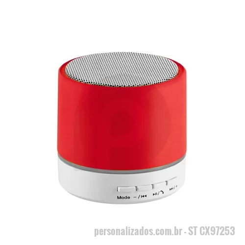 Minicaixa de som personalizada - Elegante, colorida e com acabamento emborrachado a caixa de som com microfone para brindes as funções de atender chamada, controlar volume, tecnologia Bluetooth, leitor de cartão e tem autonomia de até 2 horas. A impressão é feita em Tampografia apli