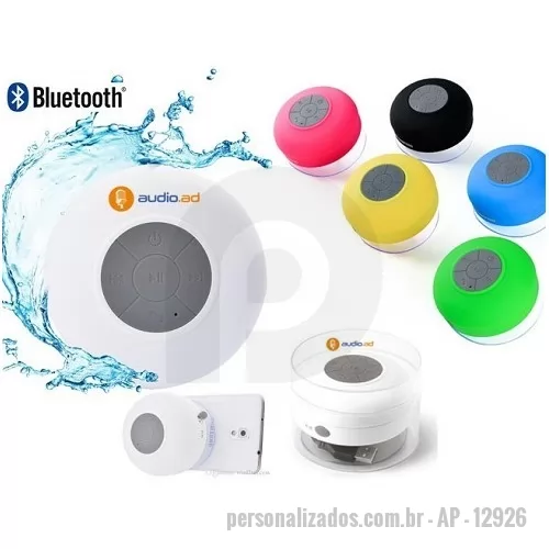 Minicaixa de som personalizada - Caixa de som à prova dágua emborracha com ventosa, Versão do bluetooth 3.0/EDR, alcance de 10 metros, auto falante de 45MM, frequência 2.4G Hz, fonte de energia DC5V/100-120 mA, bateria lithium 3.7V 400mAh, carga necessária de aproximadamente 2 horas