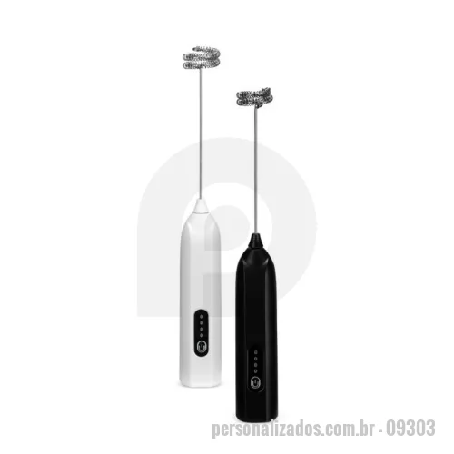 Misturador Mixer personalizado - Misturador Mixer Personalizado - 09303 - Misturador recarregável multiuso. Possui corpo em plástico ABS, painel frontal com botão de acionamento e indicadores em LED, além de batedor removível em inox 304. Acompanha cabo USB-C para carregamento. - 182693 - Misturador Mixer