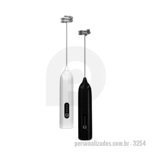 Misturador Mixer personalizado - Descrição: Misturador recarregável multiuso. Possui corpo em plástico ABS, painel frontal com botão de acionamento e indicadores em LED, além de batedor removível em inox 304. Acompanha cabo USB-C para carregamento.  Altura :  23,4 cm  Largura :  3 cm  Profundidade :  2,8 cm