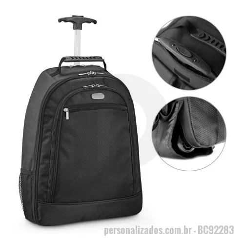 Mochila com carrinho personalizada - Mochila trolley para notebook 15.6' em 1680D e 300D