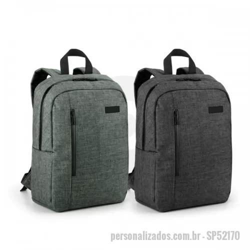 Mochila para notebook personalizada - Mochila para notebook. 600D de alta densidade. Compartimento forrado, com 2 divisórias almofadadas para notebook até 14'' e tablet 9.7''. Bolso frontal e 1 bolso lateral. Parte posterior e alças almofadadas