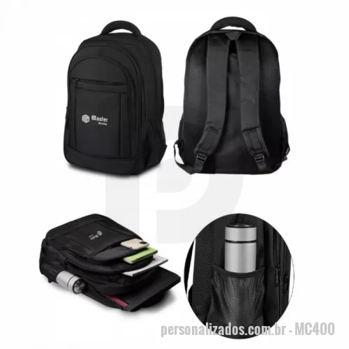 Mochila para notebook personalizada - Mochila para notebook 15,6 em tecido poliéster.  3 Bolsos frontais com ziper 
