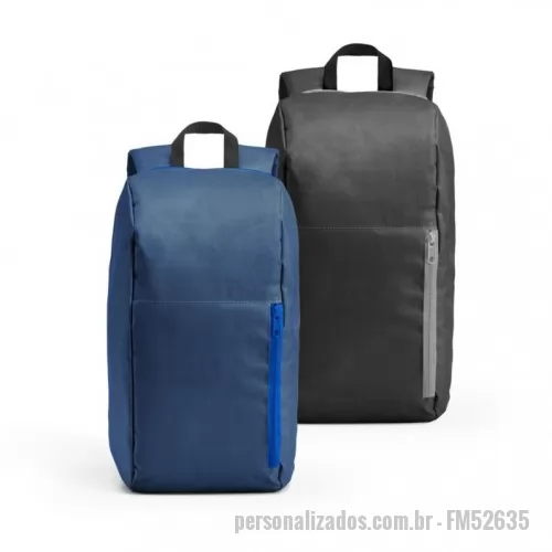 Mochila para notebook personalizada - Mochila em 600D com bolso exterior frontal com zíper. Parte posterior almofadada, com sistema de apoio acolchoado para as costas e alças almofadadas. 245 x 400 x 115 mm. Cores Disponíveis: Azul e Preto 