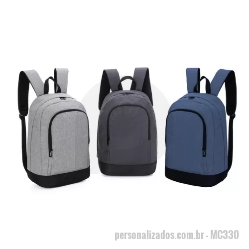 Mochila para notebook personalizada - Mochila para notebook em tecido poliéster.  Parte externa: Bolsos frontal com ziper; Alça de ombro acolchoada; Alça de mão.    Parte interna: Compartimento acolchoado p/ notebook de 30x28. Tamanho total do Notebook - 15,6