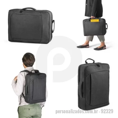 Mochila para notebook personalizada - Mochila híbrida  2 em 1  em 600D com 2 modos de transporte. Possui um modo mochila, com parte posterior e alças almofadadas com mecanismo que permite ocultá-las. Também pode ser utilizada em modo pasta, com uma pega de mão reforçada e confortável. Co