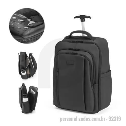 Mochila para notebook personalizada - Mochila trolley em 900D com revestimento resistente à água. Compartimento principal espaçoso com bolso para portátil até 17,3