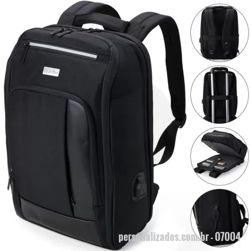 Mochila para notebook personalizada - Mochila Personalizada Premium – Conforto, Segurança e Estilo para o Seu Dia a Dia!  Feita em Nylon resistente (23L) com detalhes em couro sintético, essa mochila combina elegância e funcionalidade. Com 5 compartimentos inteligentes, oferece: Bolso antifurto para seus pertences mais valiosos. Espaço acolchoado para notebook 15.6” e tablet. Bolso externo com faixa refletiva, ideal para segurança noturna ? Porta USB integrado para carregar seus dispositivos em movimento. Alça para malas de viagem – perfeita para quem está sempre na estrada. Bolsos estratégicos nas alças para óculos e cartões. Design sofisticado, praticidade e segurança em um só produto!