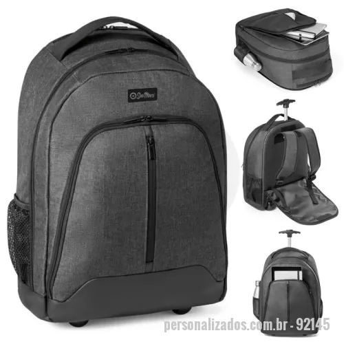 Mochila para notebook personalizada - A Mochila Personalizada Trolley para Notebook é a combinação perfeita de praticidade, conforto e resistência! Feita em 600D de alta densidade e poliéster impermeável, ela oferece proteção completa para seu notebook de até 15.6