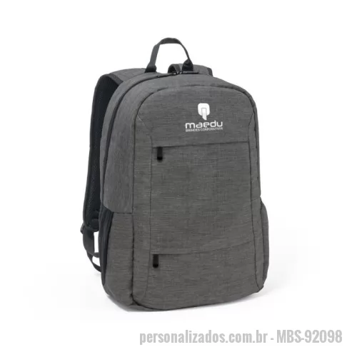 Mochila para notebook personalizada - Mochila para notebook portátil em 300D poliéster reciclado (100% rPET) e forro em 210D poliéster reciclado (100% rPET). Compartimento principal almofadado, com divisória principal para portátil até 15.6