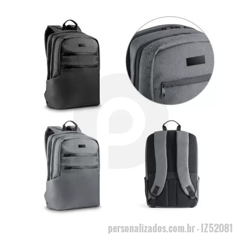 Mochila para notebook personalizada - Mochila para notebook em Nylon 2Tone impermeável com 2 compartimentos e alças almofadadas. Possui um compartimento posterior com 2 divisórias almofadadas com fecho em velcro para notebook até 17' e tablet até 10.5', um compartimento frontal com div