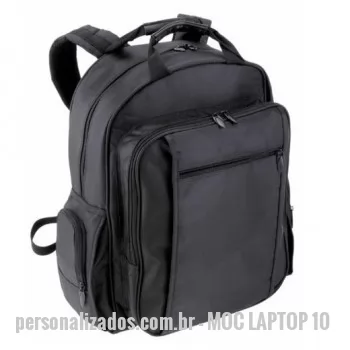 Mochila para notebook personalizada - Mochila em prada, bolsos frontais, bolsos laterais, alça de mão e de ombro, costa e fundo espumados, porta-notebook interno, fino acabamento.