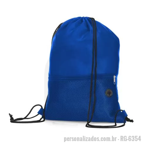 Mochila para notebook personalizada - Sacola/Mochila em tecido poliéster 210D com bolso frontal com zíper.