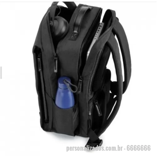 Mochila para notebook personalizada - Mochila para notebook, moderna e funcional, com várias divisórias para organização diária mais eficiente.  Material exterior: poliéster reciclado 600D de alta densidade com acabamento repelente à água Material interior: poliéster reciclado 210D Bolso para notebook: 17,3