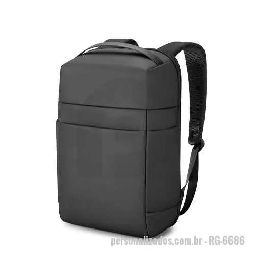 Mochila para notebook personalizada - Mochila premium, produzida com poliéster 600D acolchoado, alças de ombro acolchoadas e interior em 210D, interior com divisórias, engate para mala de viagem, aceita notebook de até 15,6”.