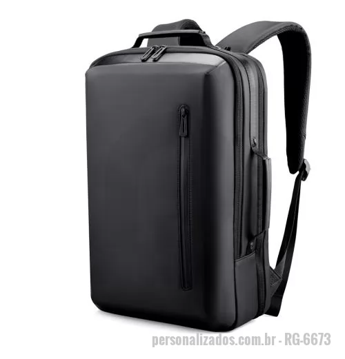Mochila para notebook personalizada - Mochila premium, produzida com poliéster acolchoado e interior em 210D, alças de ombro acolchoadas, interior com divisórias com zíper para acomodar pequenos objetos, bolso frontal com zíper e na parte das costas uma divisória atrás do engate para mal