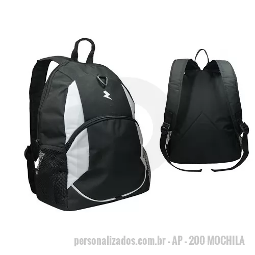 Mochila para notebook personalizada - Mochila 1 compartimento - bolsos laterais em tela - bolso frontal com zíper - alça de mão em fita CA 25mm - costas e alças de ombro com espuma Pack - porta notebook opcional - terminais reforçados com costura travete   medidas: 35cm comp x 46cm alt x 12cm larg