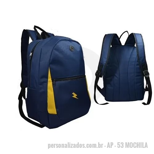 Mochila para notebook personalizada - Mochila,1 compartimento  - bolso frontal com zíper  - passa fio  - alça de mão em fita CA 25mm  - costas e alças de ombro com espuma Pack  - porta notebook opcional, terminais reforçados com costura travete, medidas: 30cm comp x 44cm alt x 22cm larg