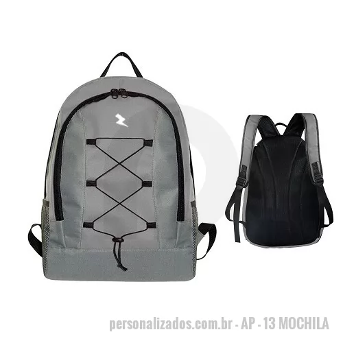 Mochila para notebook personalizada - Mochila, 1 compartimento  - bolsos laterais em tela  - bolso frontal com zíper  - detalhe frontal em cordão  - costas e alças de ombro com espuma Pack  - alça de mão em fita CA  - porta notebook opcional, terminais reforçados com costura travete. Medidas: 30cm comp x 44cm alt x 15cm larg