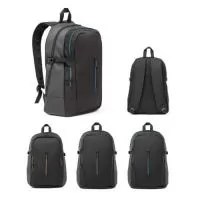 Mochila para notebook em 900D e c. sintético com 2 compartimentos principais e bolso frontal. O compartimento posterior é forrado e tem divisória almofadada para notebook até 15,6  e bolso em tela, com zipper. O compartimento médio também é forrado e contém divesos bolsos interiores. A parte posterior e alças são almofadadas. 