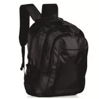Mochila de nylon com compartimento para notebook. Compartimento grande com bolso interno para notebook 15.6 polegadas, dois compartimentos medianos, compartimento frontal e bolsos laterais de nylon. Possui duas alças de mão, sendo uma em nylon e outra com revestimento de espuma, alças laterais e alças para costa ajustáveis.
