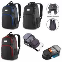 Mochila com Porta NoteBook Color Personalizada. Produzida em Nylon • 2 Bolsos Frontais • 2 Bolsos Laterais • Porta Notebook • Alça de mão• Porta cartões e canetas • Mochila toda forrada. Acompanha placa de metal 4,9L x 2,9A para gravação em laser. Ótima opção para brindes promocionais, eventos corporativos e campanhas de marketing.