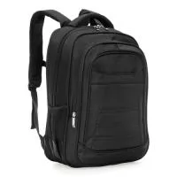 Mochila de poliéster 41 litros com três compartimentos, sendo o principal com bolso para notebook 15,6. Com divisórias internas para acessórios, a mochila possui bolsos laterais em malha, alça de compensação, duas alças de mãos e área costada com revestimento espumado.
