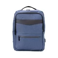 Mochila de nylon 22 Litros com detalhes em couro sintético e três compartimentos, sendo o principal com bolso para notebook 15,6.