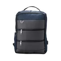 Mochila de nylon 23 Litros com detalhes em couro sintético e quatro compartimentos, sendo o principal com bolso para notebook 15,6.
